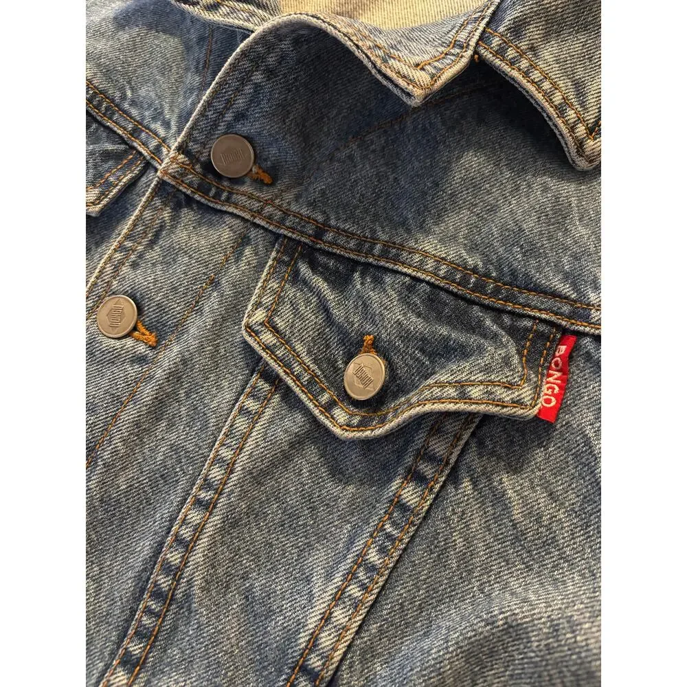Bongo Women’s Large Denim Vest Vintage Button Front Blue Jean Crop 100% Cotton